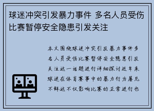 球迷冲突引发暴力事件 多名人员受伤比赛暂停安全隐患引发关注