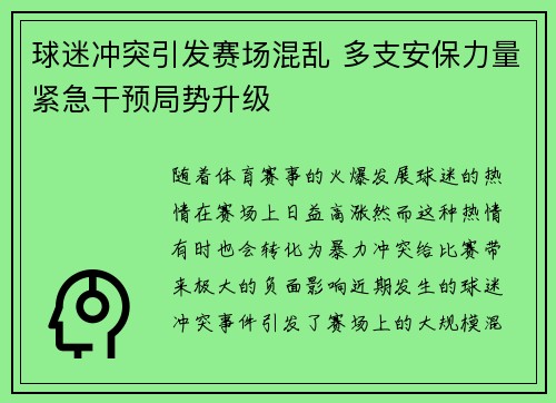 球迷冲突引发赛场混乱 多支安保力量紧急干预局势升级